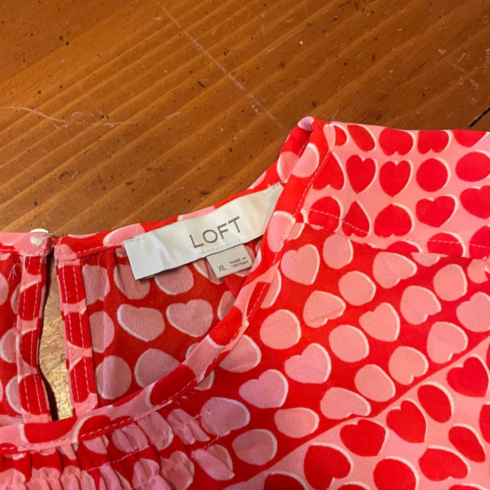LOFT Red and Pink Heart Blouse - Picture 2 of 6